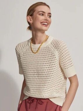 Buffalo David Bitton Cream Open-Knit Short Sleeve Sweater